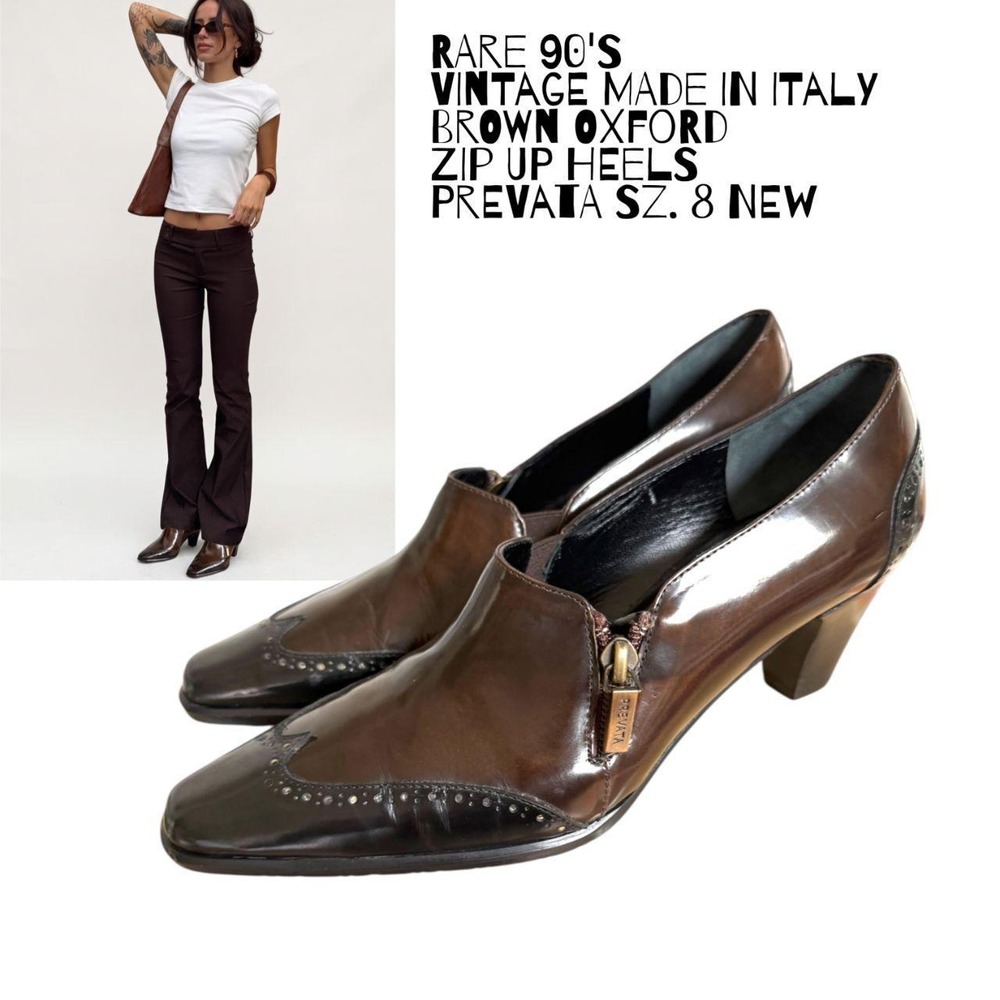 RARE 90'S MADE IN ITALY PREVATA WINGTIP OXFORD ZIP UP PUMPS 8 NEW